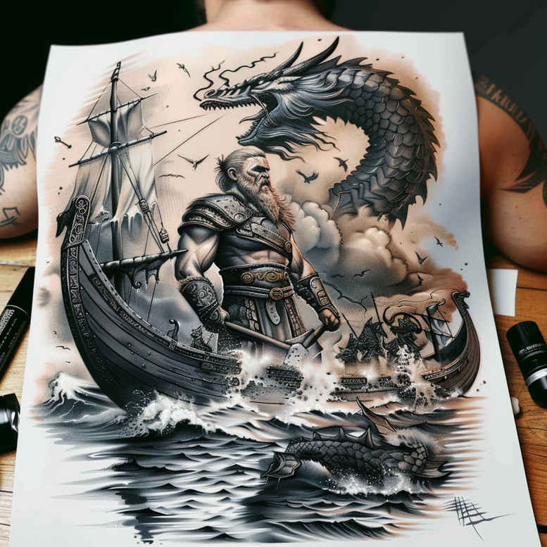 vikings tattoo design ideas Surrealism altered reality viking journey for lower arm