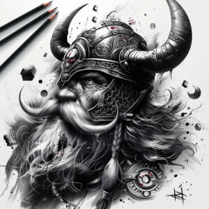 mythological-motif-tattoo-stitched-for-behind-ear – tattoo design ideas free ai generated – Gallery: vikings-inkby-ai