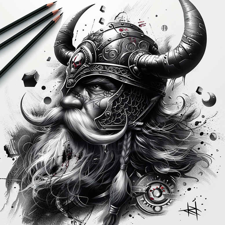 mythological-motif-tattoo-stitched-for-behind-ear – tattoo design ideas free ai generated – Gallery: vikings-inkby-ai