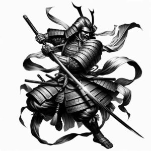 shaded-samurai-tattoo-surrealism-floating-elements-for-full-back – tattoo design ideas free ai generated – Gallery: warriors-asia-inkby-ai
