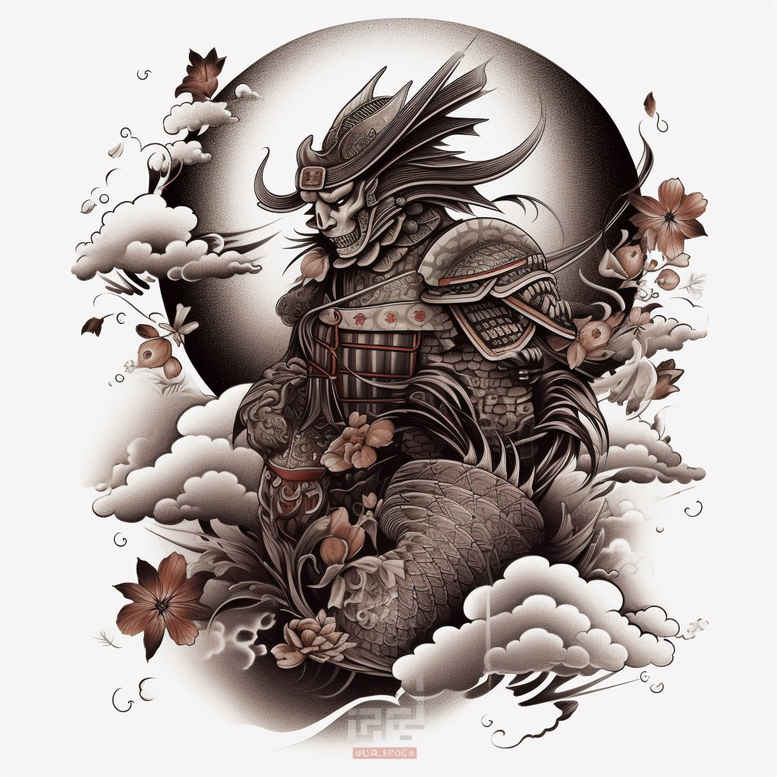 warriors-asia tattoo design ideas Surrealism melted shapes ancient combat symbolising strength