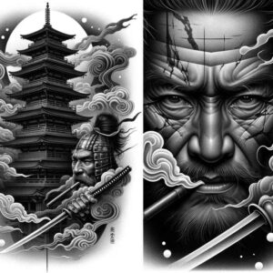 warriors-asia tattoo design ideas contoured forms armored figure for lower back