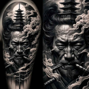 warriors-asia tattoo design ideas dramatic lighting bamboo grace for side