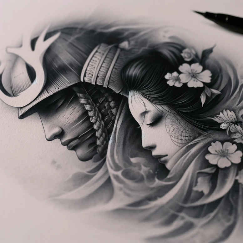 warriors-asia tattoo design ideas Surrealism juxtaposition calm discipline endurance and power