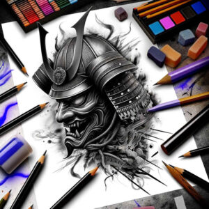 warriors-asia tattoo design ideas Neotraditional vivid color detailed armor for temple