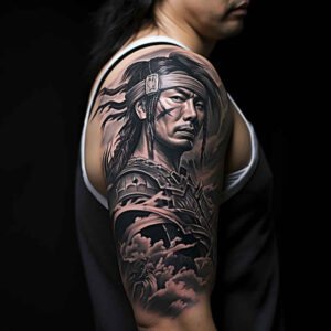 warriors-asia tattoo design ideas Realism precise anatomy focused gaze for shin