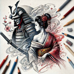 warriors-asia tattoo design ideas Realism living skin focused gaze for upper thigh