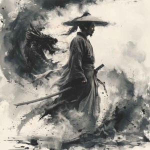 warriors-asia tattoo design ideas textured Japanese warrior for foot