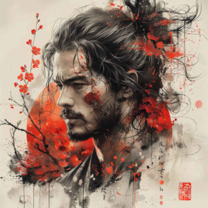 warriors-asia tattoo design ideas balanced color Japanese warrior for lower thigh