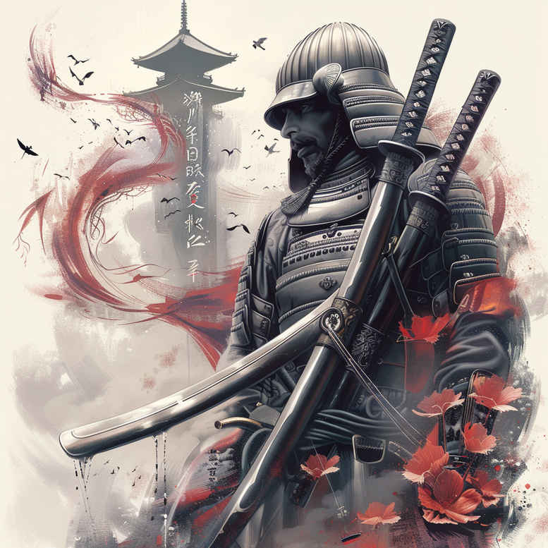 warriors-asia tattoo design ideas distorted perspective katana blade for side
