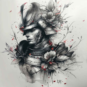 warriors-asia tattoo design ideas layered color martial elegance for lower chest