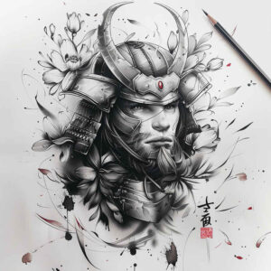 warriors-asia tattoo design ideas Surrealism illusionary mask of war for shin