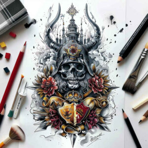 warriors-asia tattoo design ideas Surrealism juxtaposition tattoo discipline for side