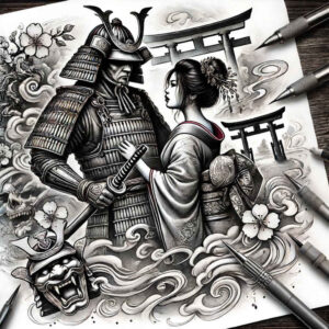 warriors-asia tattoo design ideas Surrealism imperfect symmetry tattoo discipline symbolising endurance