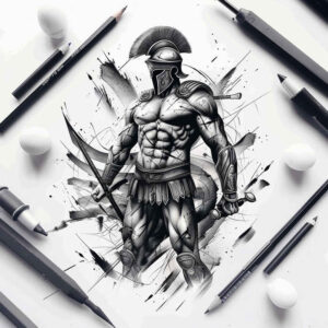 hoplite-courage-symbol-surrealism-hallucinogenic-for-sternum – tattoo design ideas free ai generated – Gallery: warriors-greece-inkby-ai