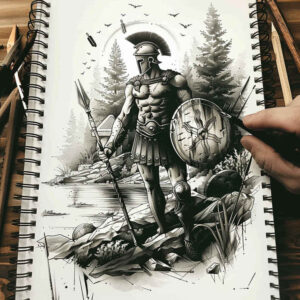 hoplite-with-weapon-realism-optical-depth-for-back-of-neck – tattoo design ideas free ai generated – Gallery: warriors-greece-inkby-ai