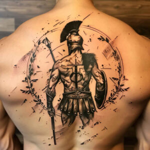 hoplite-with-3d-effect-neotraditional-expressive-color-for-stomach – tattoo design ideas free ai generated – Gallery: warriors-greece-inkby-ai