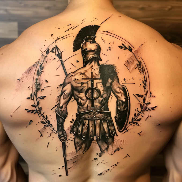 hoplite-with-3d-effect-neotraditional-expressive-color-for-stomach – tattoo design ideas free ai generated – Gallery: warriors-greece-inkby-ai