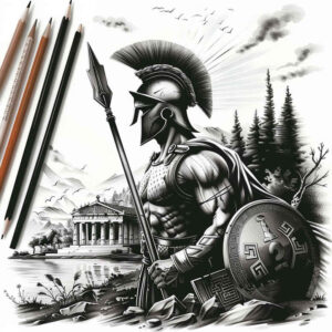 warriors-greece tattoo design ideas layered inks battle discipline for upper thigh