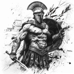 warriors-greece tattoo design ideas realistic shadowing bronze helmet for toe