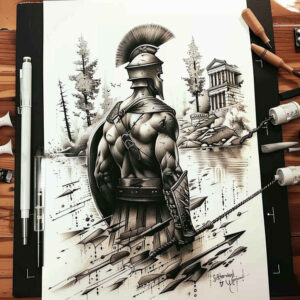 warriors-greece tattoo design ideas Surrealism blurred edges classical strength meaning endurance