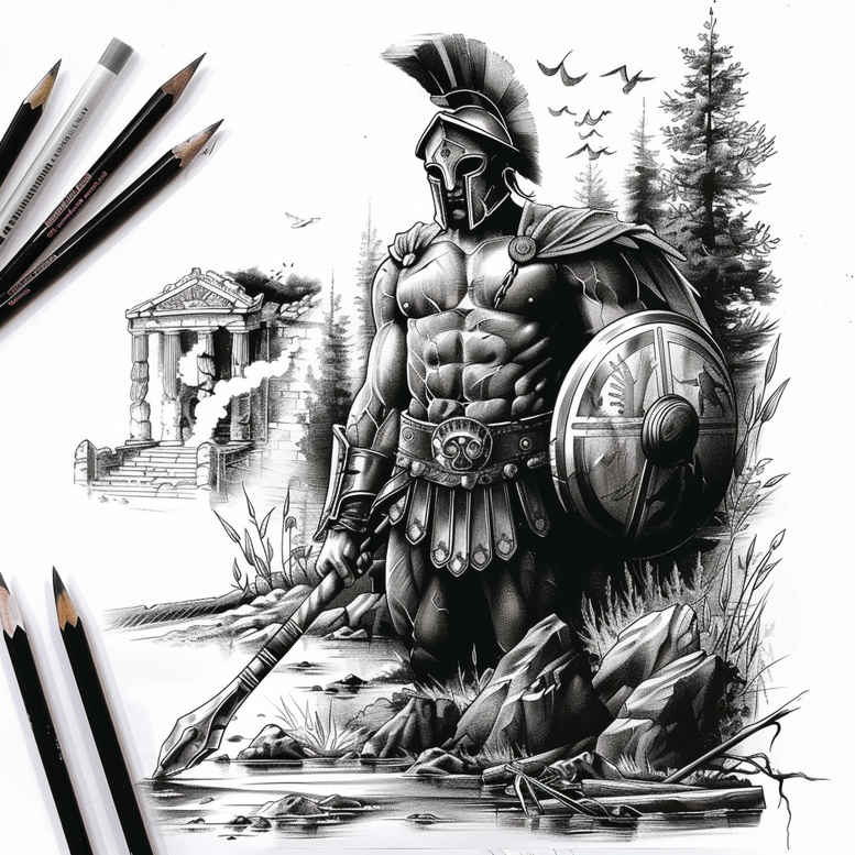 warriors-greece tattoo design ideas Realism perfect proportions classical strength shows perseverance