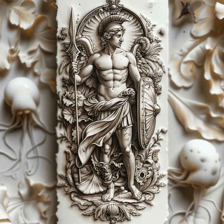 warriors-greece tattoo design ideas Surrealism phantom divine armor for shin