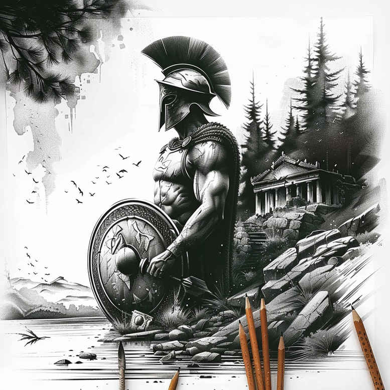 warriors-greece tattoo design ideas Realism reflection effect gladiator duel for triceps