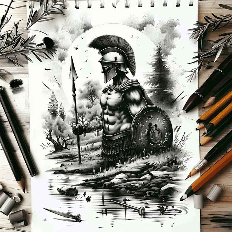 warriors-greece tattoo design ideas Realism anatomical accuracy gladiator duel for upper arm