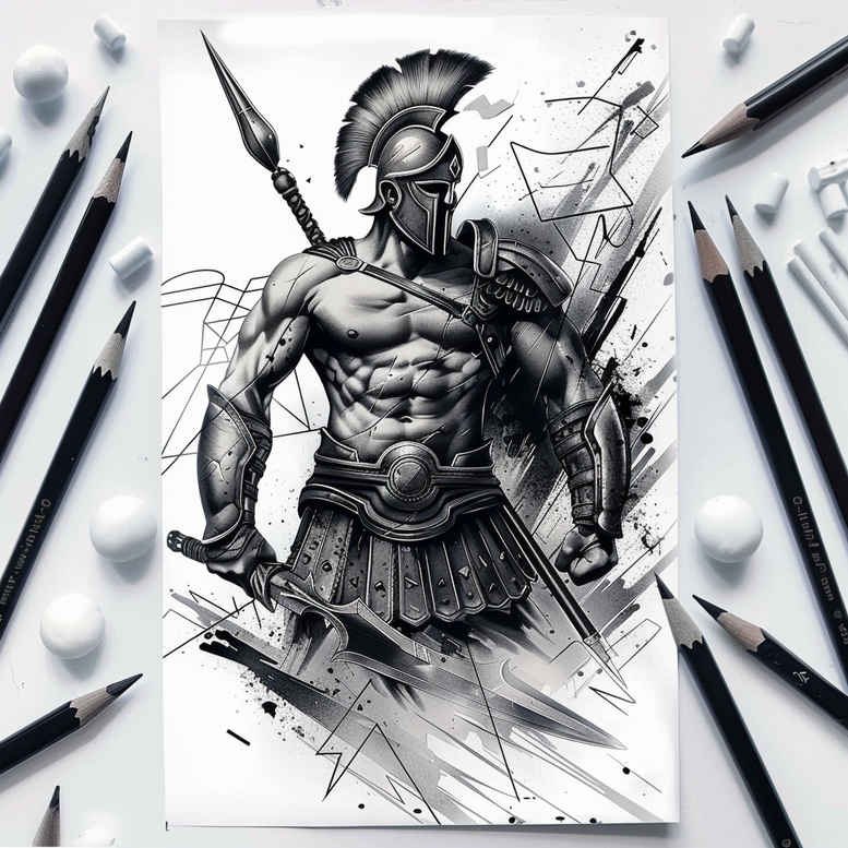 warriors-greece tattoo design ideas Surrealism unearthly Greco tattoo for stomach