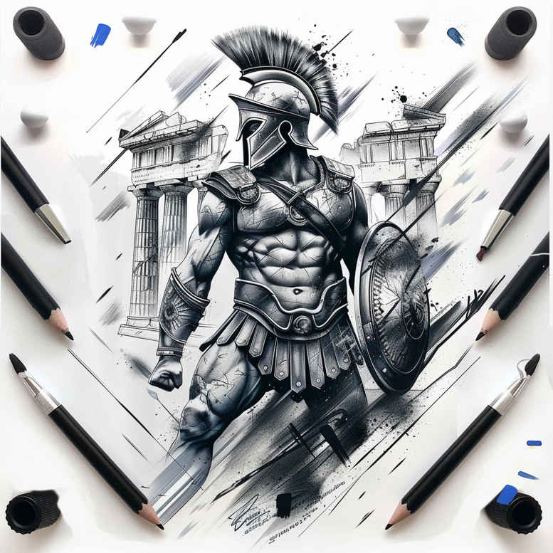 warriors-greece tattoo design ideas Surrealism melted shapes Greco tattoo shows endurance