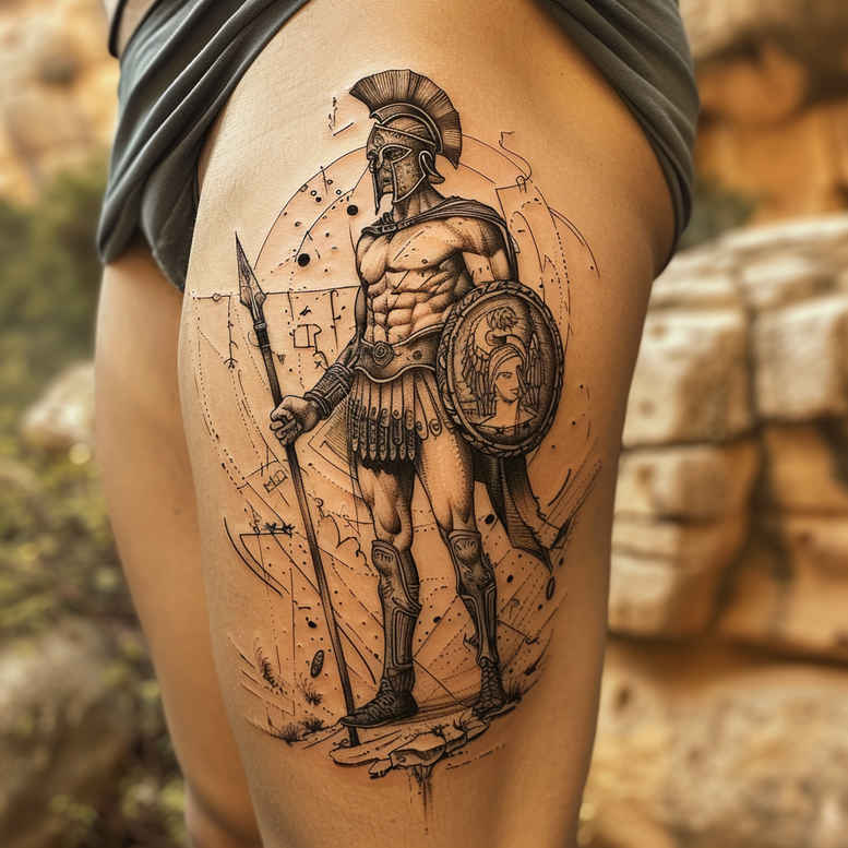 warriors-greece tattoo design ideas Surrealism psychic energy Greek battle courage and power