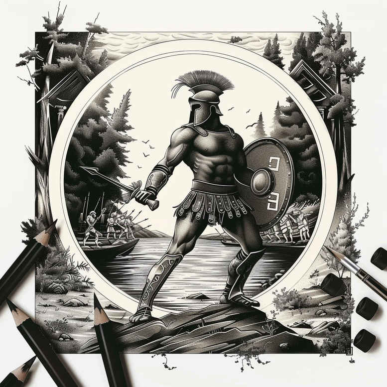 warriors-greece tattoo design ideas Surrealism ghostly shapes historic war symbol of determination