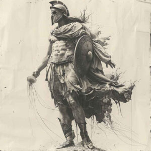 warriors-greece tattoo design ideas decorative detail Hoplite stance for lower thigh