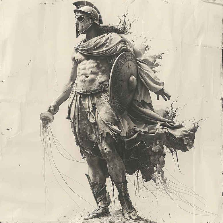 warriors-greece tattoo design ideas decorative detail Hoplite stance for lower thigh