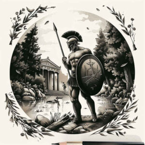 warriors-greece tattoo design ideas high-contrast Hoplite stance for side