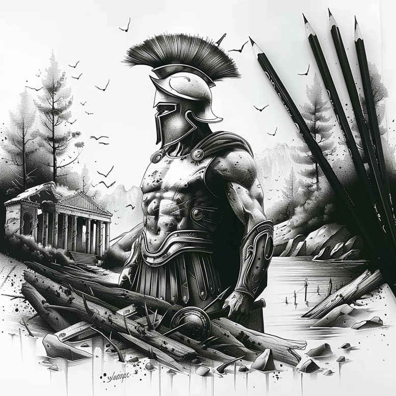 warriors-greece tattoo design ideas bold color blocks noble might meaning strength