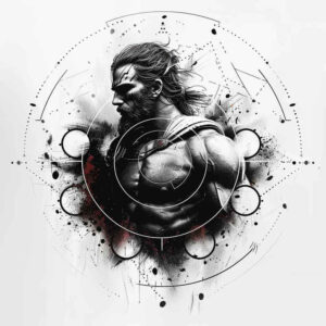 warriors-greece tattoo design ideas vibrant palette shield bearer for calf