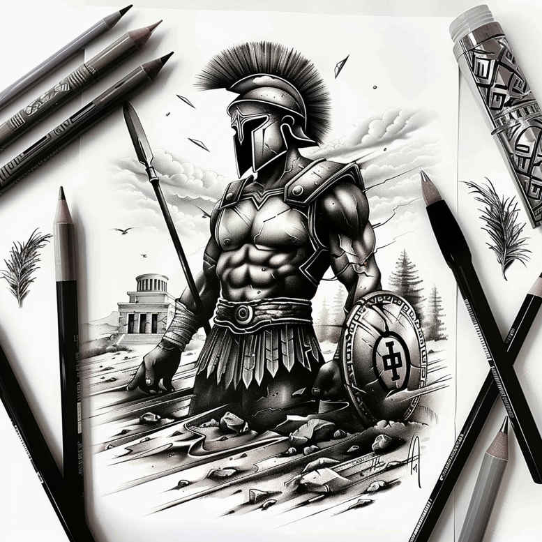 warriors-greece tattoo design ideas artistic flair spear force meaning determination