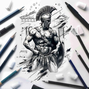 warriors-greece tattoo design ideas deep-shading spear tattoo symbol of determination