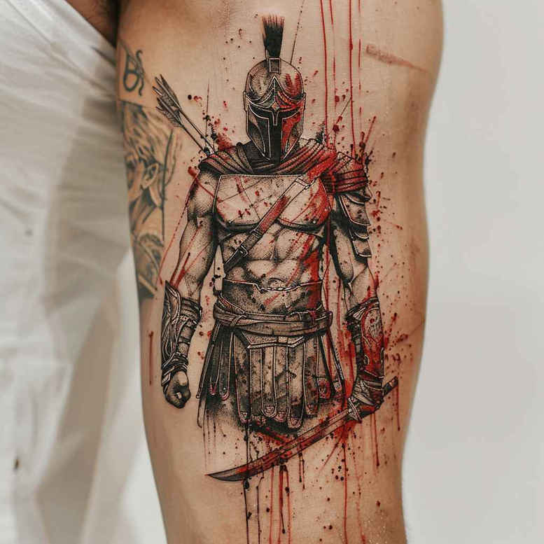 warriors-greece tattoo design ideas Realism detail accuracy warrior hero symbolising strength