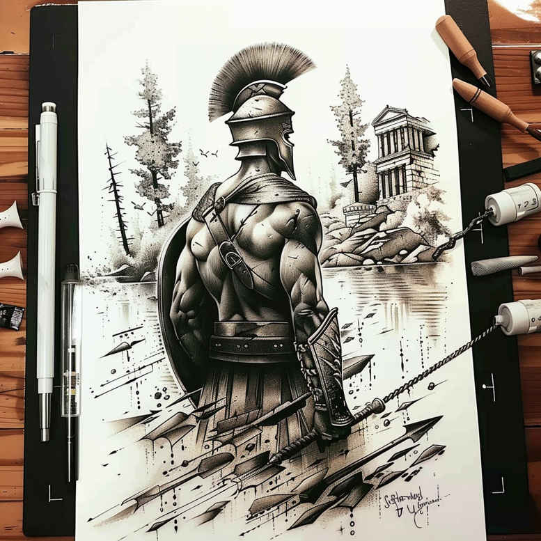 spartan-battle-motif-realism-photo-realistic-for-toe – tattoo design ideas free ai generated – Gallery: warriors-greece-inkby-ai