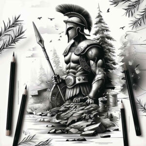 hoplite-with-shield-neotraditional-saturated-hues-for-calf – tattoo design ideas free ai generated – Gallery: warriors-greece-inkby-ai