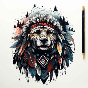 warriors-native-american tattoo design ideas Surrealism shifting shapes feather crown stands for endurance