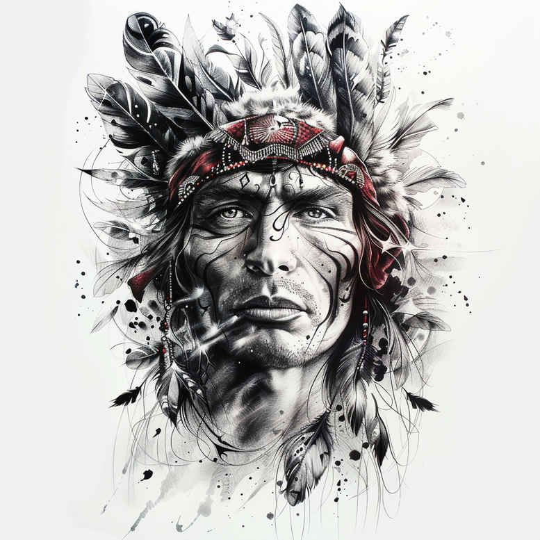 warriors-native-american tattoo design ideas Realism deep shadows nature guardian for spine