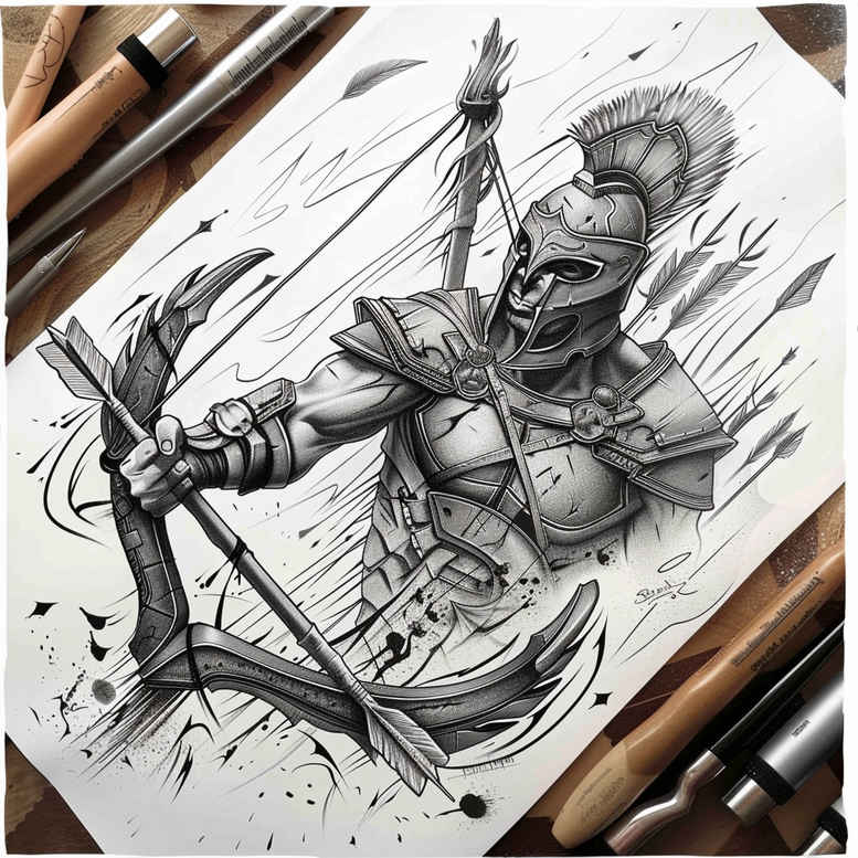 spartan-with-battle-motif-surrealism-psychic-energy-for-upper-arm – tattoo design ideas free ai generated – Gallery: warriors-inkby-ai