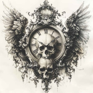 watches-hourglass tattoo design ideas dramatic lighting limited time for shoulder blade