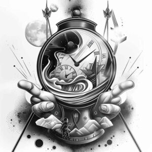 watches-hourglass tattoo design ideas Surrealism melted shapes tattoo moment determination and power