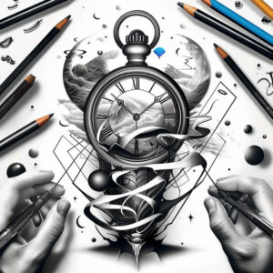 watches-hourglass tattoo design ideas Realism smooth gradients time funnel for shoulder blade