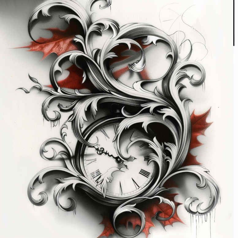 time-with-ornament-neotraditional-fine-detail-for-hip – tattoo design ideas free ai generated – Gallery: watches-hourglass-inkby-ai